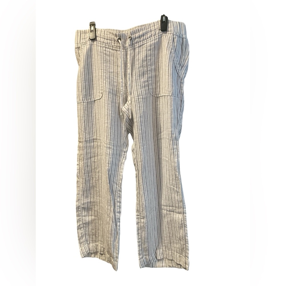 Athleta 100% Linen Herringbone Striped Pants. Size 14. - Picture 2 of 14